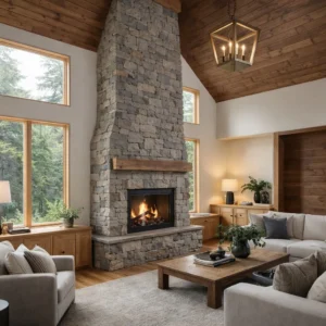 Quaker Hill Grey Ashlar Fireplace LivingRoom