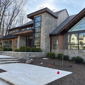 Quaker Hill Grey Blend exterior house stone veneer installation