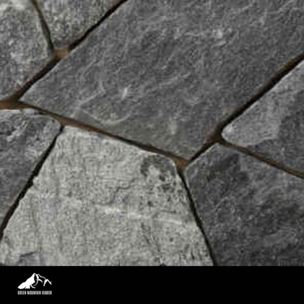 Raven Hill Blend Mosaic close-up stone image with Green Mountain Veneer logo footer