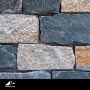 Vermont Blend Ashlar close-up stone image with Green Mountain Veneer logo footer