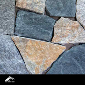 Vermont Blend Mosaic close-up stone image with Green Mountain Veneer logo footer
